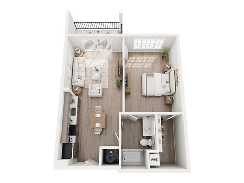 Floor plan for 1 bed, 1 bath, 752 sqft